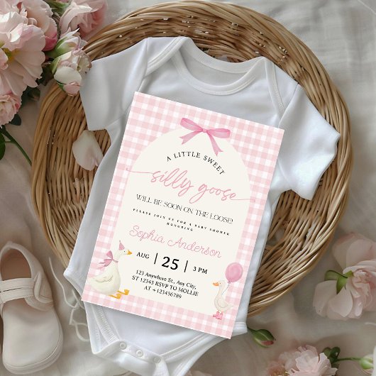 Dummer Gänschen Rosa Gingham-Baby-Party Einladung