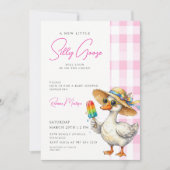 Dummer Gänschen Rosa Gingham-Hut Eis-Baby-Party Einladung (Vorderseite)