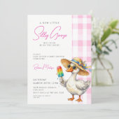 Dummer Gänschen Rosa Gingham-Hut Eis-Baby-Party Einladung (Stehend Vorderseite)