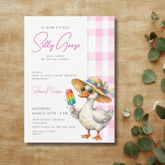 Dummer Gänschen Rosa Gingham-Hut Eis-Baby-Party Einladung