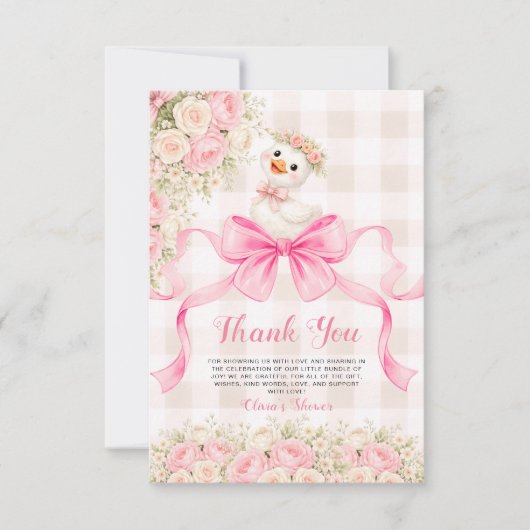 Dummer Gänschen Rosa Schleife Rose Mädchen Babypar Dankeskarte (Vorderseite)