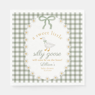 Dummer Gänse Grün Gingham Cottagecore Baby Shower Serviette