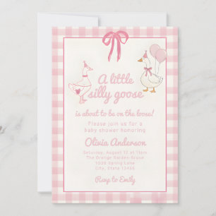 Dummer Gänse-Pink-Gingham-Schleifen-Baby-Party Einladung