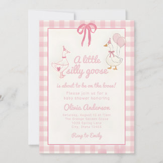 Dummer Gänse-Pink-Gingham-Schleifen-Baby-Party Einladung