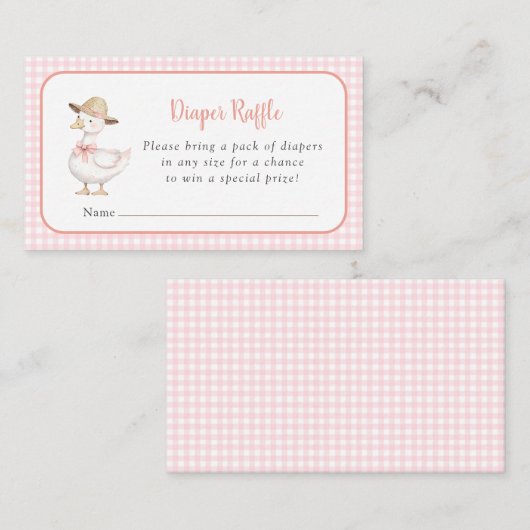 Dummer Gänse-Rosa-Gingham-Babyshower-Windel-Raffel Begleitkarte (Vorne/Hinten)