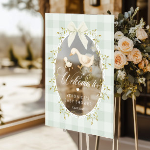 Dummer Gänse-Sage-Gingham-Baby-Shower-Begrüßung Acrylschild