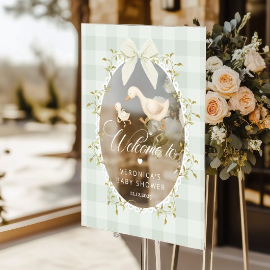 Dummer Gänse-Sage-Gingham-Baby-Shower-Begrüßung Acrylschild