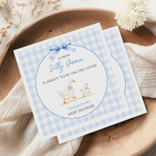 Dummer Gänseblauer Gingham-Bogen-Enten-Junge-Baby- Serviette