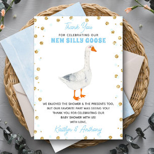 Dummer Gänseblauer Wasserfarben-Jungen-Baby-Party Dankeskarte