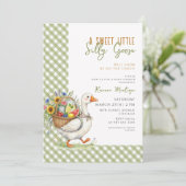 Dummer Gänseschmaus Grünes Gingham-Blumen-Baby-Par Einladung (Stehend Vorderseite)