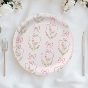 Dummer Goose rosa Schleifenwappen Vintage-Baby-Par Pappteller