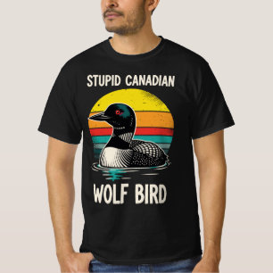 Dummer Kanadischer Wolf Vogel Lustiger Retro-Loo T-Shirt