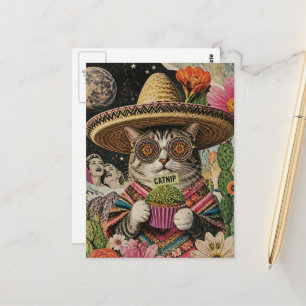 Dummer Kater mit Katzenminze-Cupcake-Collage Postkarte