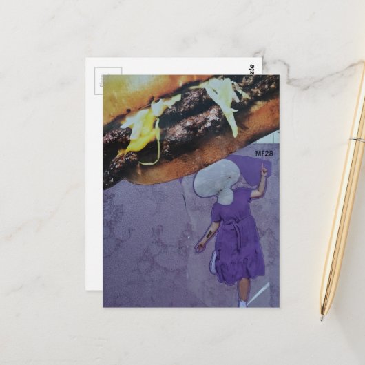Dummer lila Cheeseburger Pilz Dame Collage Postkarte (Vorderseite/Rückseite Beispiel)