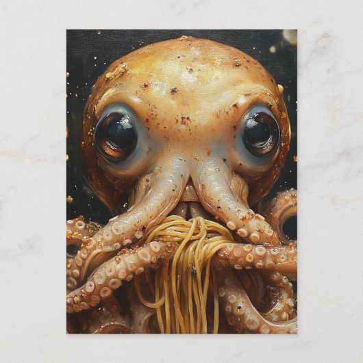Dummer lustiger Oktopus, der Spaghetti isst Postka Postkarte (Vorderseite)