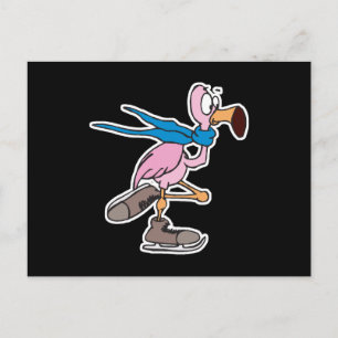 dummer rosa Flamingo beim Eislaufen Postkarte