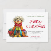 Dummer Weihnachtsfrau-Design auf personalisierbare Feiertagskarte (Vorderseite)