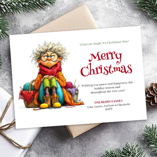 Dummer Weihnachtsfrau-Design auf personalisierbare Feiertagskarte