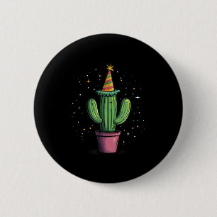 Dummer Wüstenkaktus mit Partyhut für Party-Kinder Button