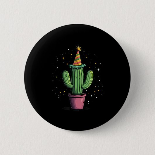 Dummer Wüstenkaktus mit Partyhut für Party-Kinder Button (Vorderseite)
