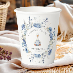 Dummerweise Gans Blaue Blumen Gingham Babyparty Pappbecher