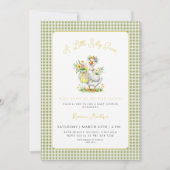 Dummerweise Gans Blume Grün Boho Gingham Babyparty Einladung (Vorderseite)