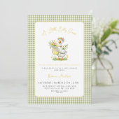 Dummerweise Gans Blume Grün Boho Gingham Babyparty Einladung (Stehend Vorderseite)