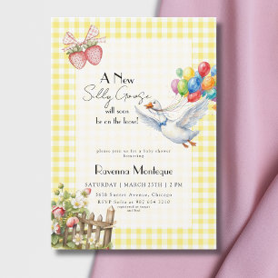 Dummerweise gelbe Gingham-Balloons Baby-Party Einladung