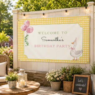 Dummerweise Rosa Luftballons Gingham Geburtstagsba Banner
