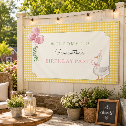 Dummerweise Rosa Luftballons Gingham Geburtstagsba Banner