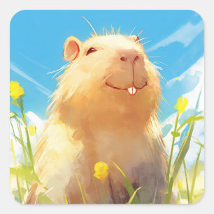 Dummes Capybara-Lächeln Quadratischer Aufkleber