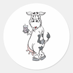 dummes Kuh trinkt Milch Runder Aufkleber