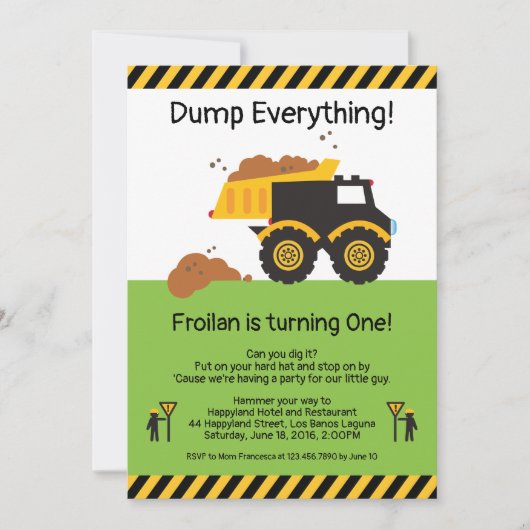 Dump all Dump Truck Birthday Einladung (Vorderseite)