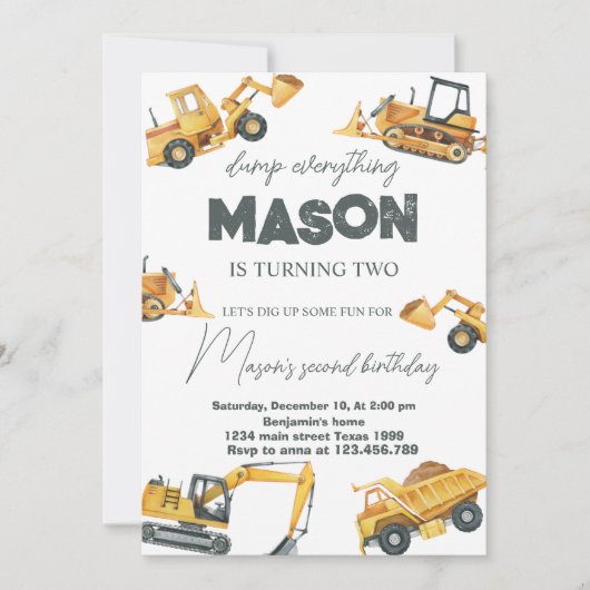 Dump Alles Bauen Geburtstag Einladung (Vorderseite)