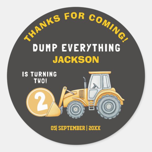 "DUMP EVERYTHING! Construction Birthday 2 Runder Aufkleber (Vorderseite)