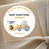 "DUMP EVERYTHING! Construction Birthday 3 Runder Aufkleber