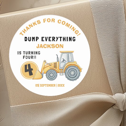 "DUMP EVERYTHING! Construction Birthday 4 Runder Aufkleber
