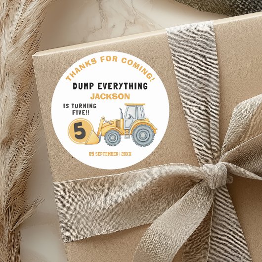 "DUMP EVERYTHING! Construction Birthday 5 Runder Aufkleber