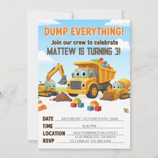 Dump Everything Construction Dump Truck Birthday Einladung