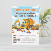 Dump Everything Construction Dump Truck Birthday Einladung (Stehend Vorderseite)