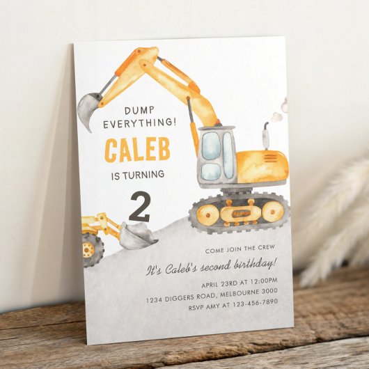 Dump Everything Construction Truck 2nd Birthday Einladung