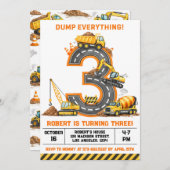 Dump Everything Construction Truck 3rd Birthday Einladung (Vorne/Hinten)