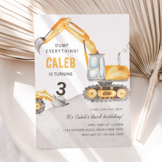 Dump Everything Construction Truck 3rd Birthday Einladung