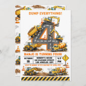 Dump Everything Construction Truck 4th Birthday Einladung (Vorne/Hinten)