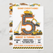 Dump Everything Construction Truck 5th Birthday Einladung (Vorne/Hinten)