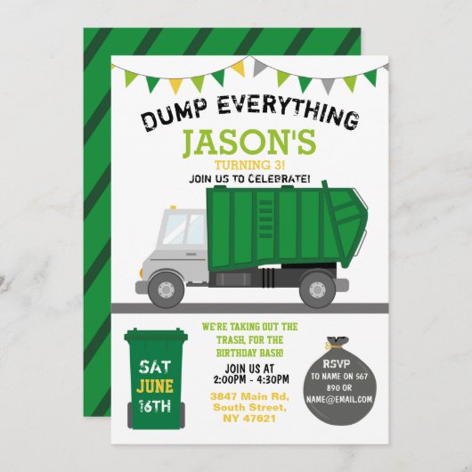Dump Everything Fun Rubbish Truck Birthday Einladu Einladung (Vorne/Hinten)