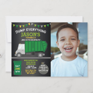 Dump Everything Fun Rubbish Truck Birthday Foto Einladung