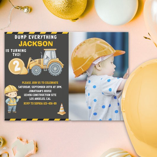 "DUMP EVERYTHING! Photo –Construction 2nd Birthday Einladung