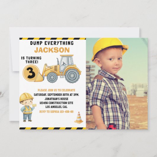 "DUMP EVERYTHING! Photo –Construction 3rd Birthday Einladung (Vorderseite)