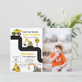 Dump LKW Bau Thema Geburtstag Einladung (Stehend Vorderseite)